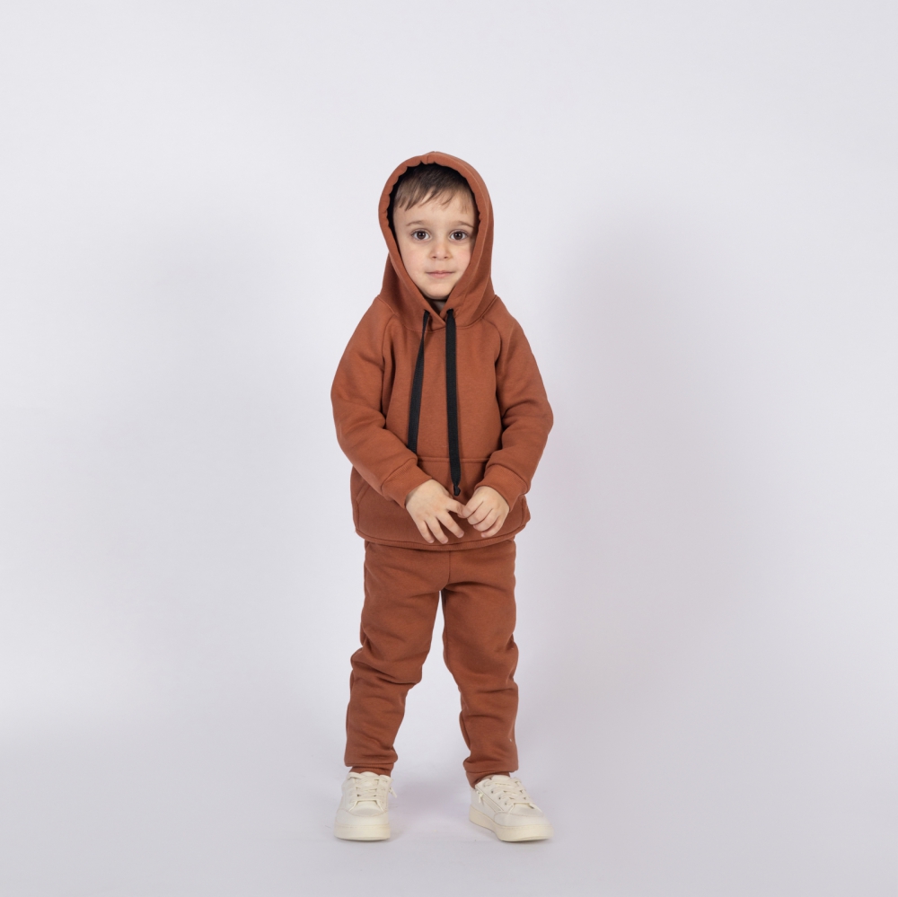 296-ТР. Свитшот с капюшоном  + Штаны, хлопок 65%, 35% ПЭ, 3-х нитка (начес) терракот  98,104,110,116