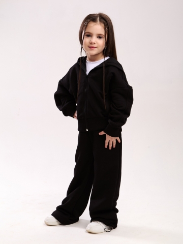 344-Ч. Костюм детский оверсайз на молнии, черный, хлопок 65%, 35% ПЭ, 3-х нитка без начеса 98,104,110,116