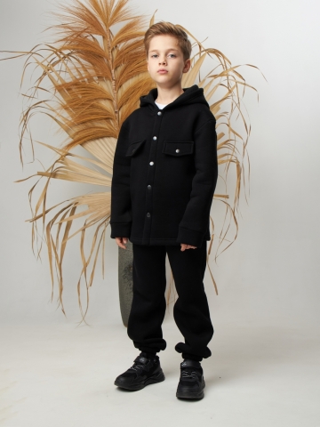 333. Костюм детский (Брюки+Толстовка) на кнопках, черный, хлопок 65%, 35% ПЭ, 3-х нитка с  начесом 98,104,110,116