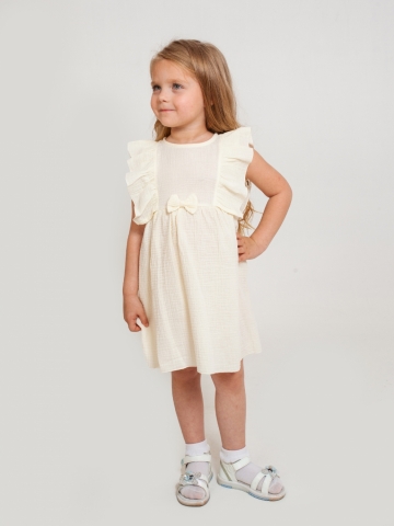 Купить 322-СЛ. Платье из муслина детское, хлопок 100% сливочный, р. 98,104,110,116 в Белгороде