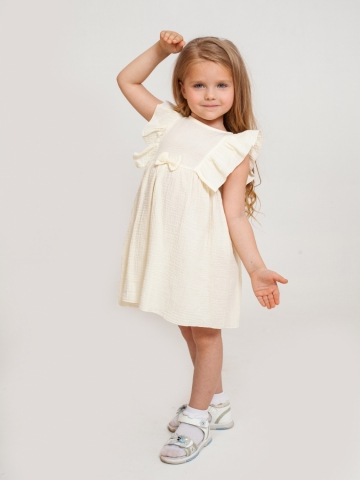 Купить 322-СЛ. Платье из муслина детское, хлопок 100% сливочный, р. 74,80,86,92 в Белгороде
