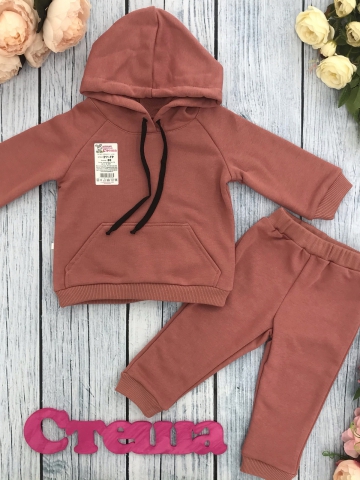 Купить оптом 311-ТР. Свитшот с капюшоном + Штаны, хлопок 65%, 35% ПЭ, 3-х нитка ( без начеса) терракот 80,86,92 в Белгороде