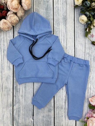 311-Г. Свитшот с капюшоном + Штаны, хлопок 65%, 35% ПЭ, 3-х нитка ( без начеса) голубой 80,86,92