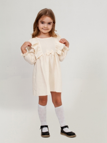 Купить 321-СЛ. Платье из муслина детское, хлопок 100% сливочный, р. 98,104,110,116 в Белгороде