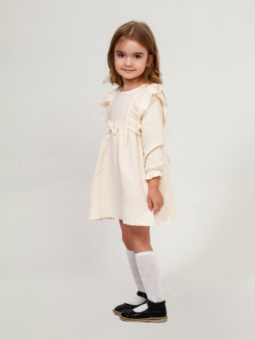 Купить 321-СЛ. Платье из муслина детское, хлопок 100% сливочный, р. 74,80,86,92 в Белгороде